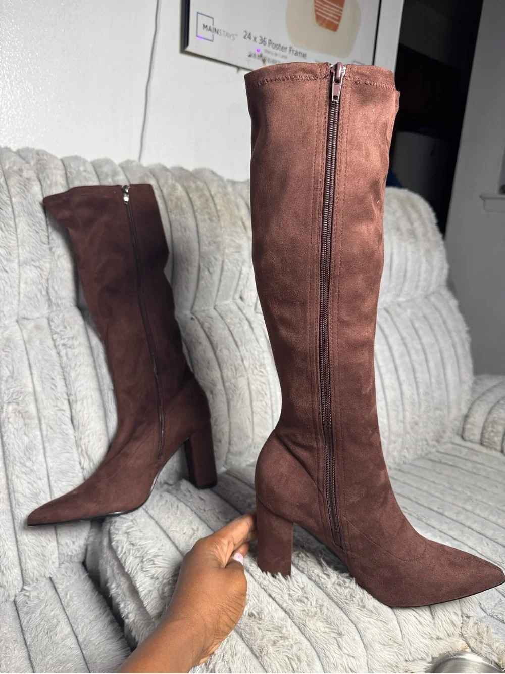 Tall Over-the-Knee Pointed Toe Block Heel Boots - Brown